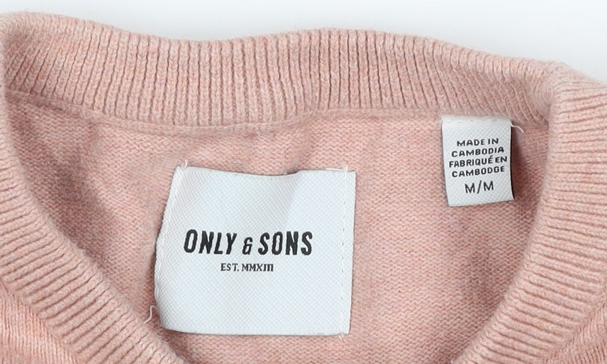Only & Sons Unisex Adults Pink M Cotton Crew Neck Pullover Jumper