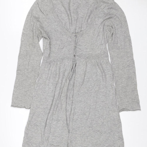 White Stuff Women Grey UK 14 Cotton Merino Longline V-Neck Cardigan