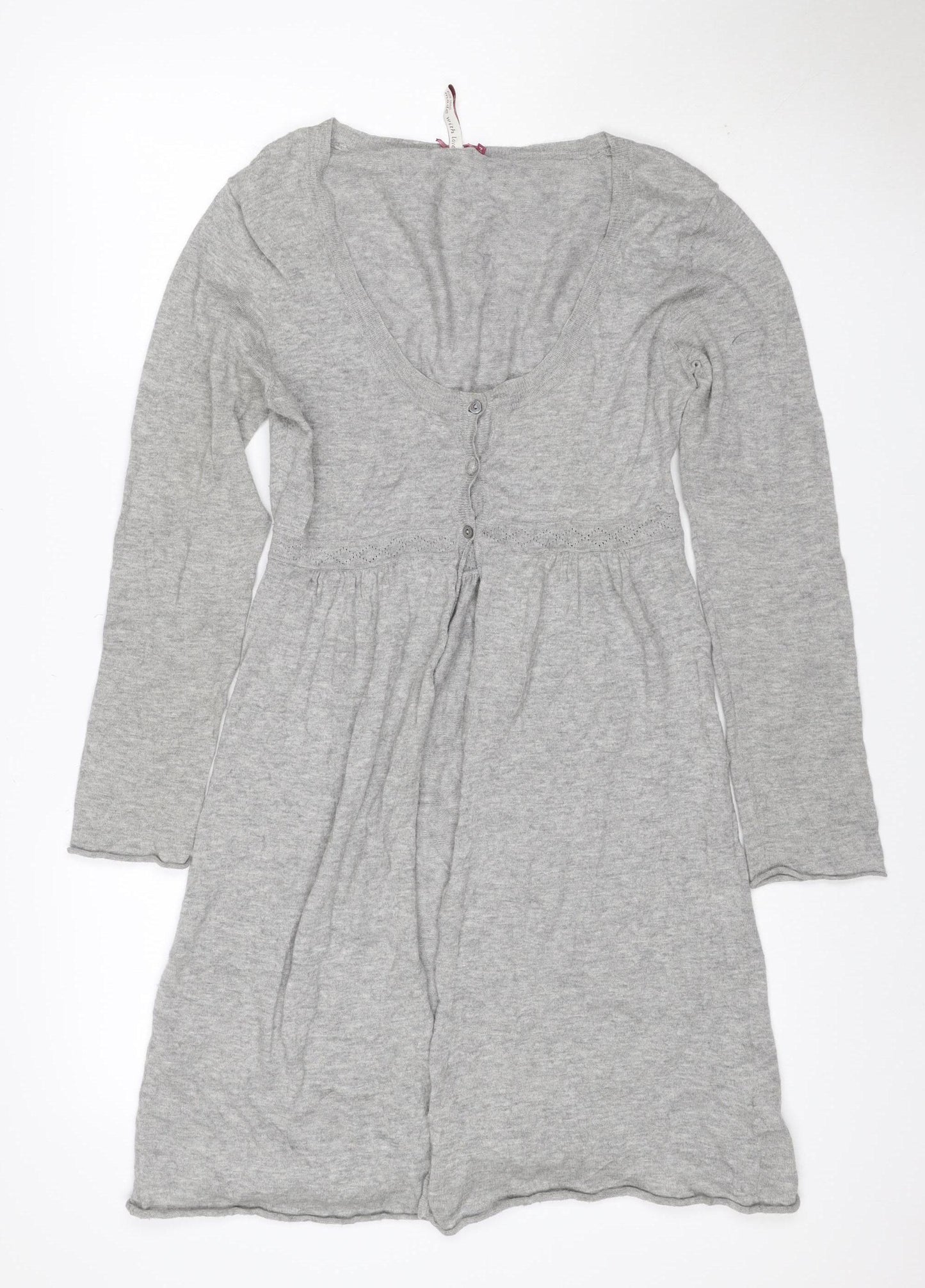 White Stuff Women Grey UK 14 Cotton Merino Longline V-Neck Cardigan