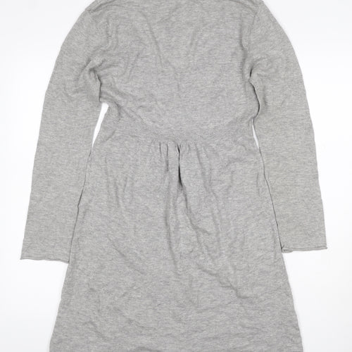 White Stuff Women Grey UK 14 Cotton Merino Longline V-Neck Cardigan