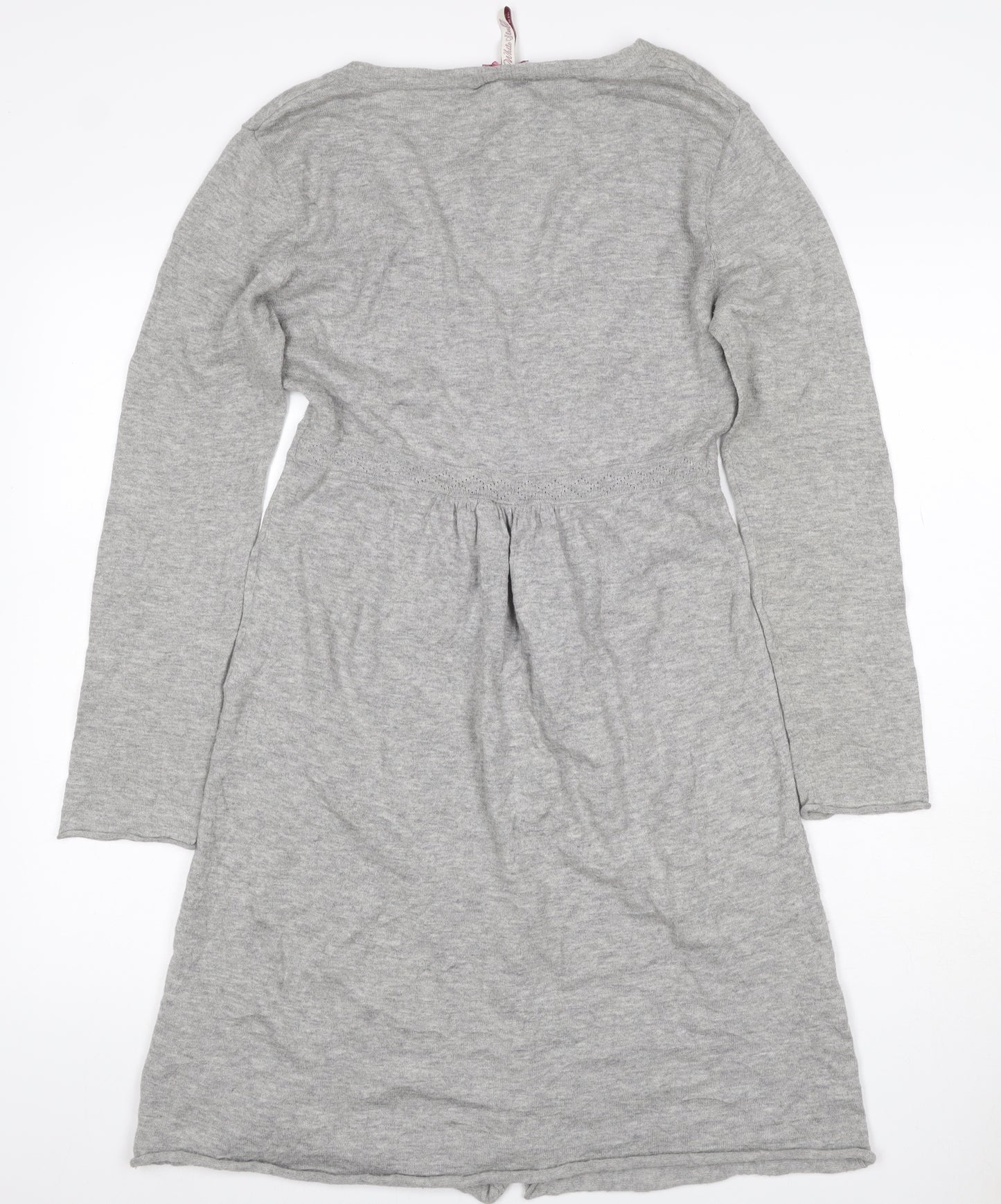 White Stuff Women Grey UK 14 Cotton Merino Longline V-Neck Cardigan