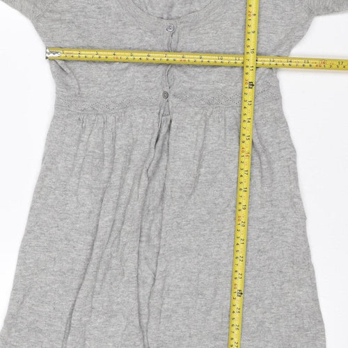 White Stuff Women Grey UK 14 Cotton Merino Longline V-Neck Cardigan