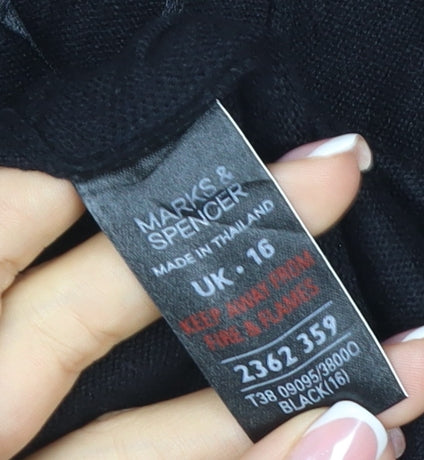 Marks and Spencer Women's Black UK 16 Long Sleeve Open Wrap Cardigan