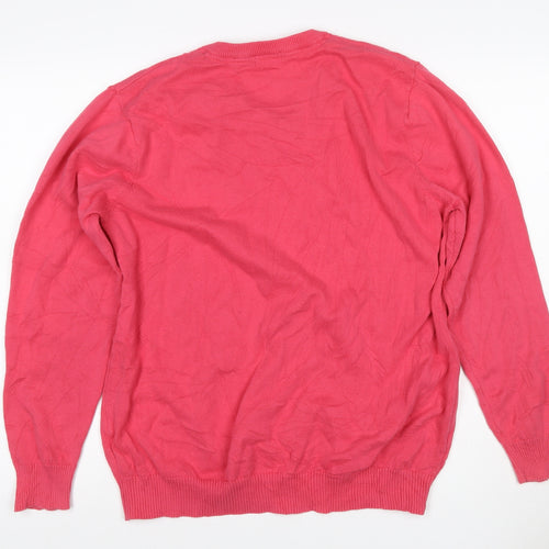 Cotton Traders Men’s Pink Coral L V-Neck Cotton Pullover Jumper