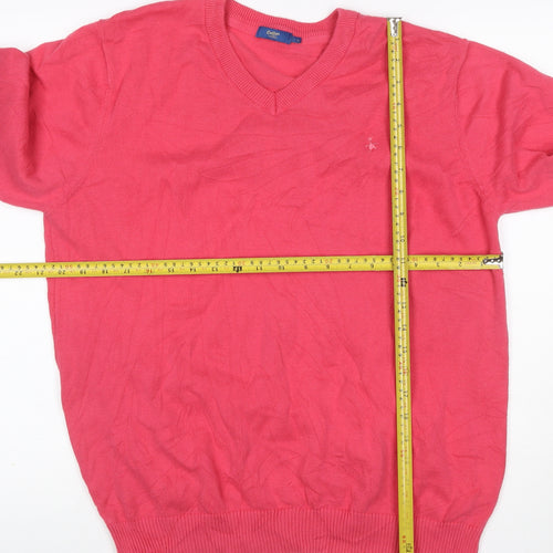 Cotton Traders Men’s Pink Coral L V-Neck Cotton Pullover Jumper