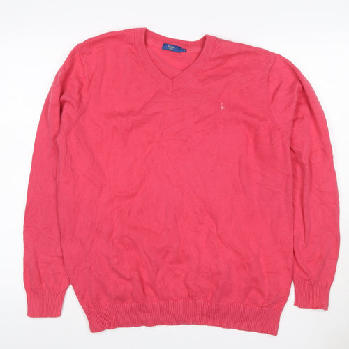 Cotton Traders Men’s Pink Coral L V-Neck Cotton Pullover Jumper