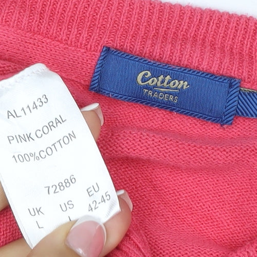 Cotton Traders Men’s Pink Coral L V-Neck Cotton Pullover Jumper