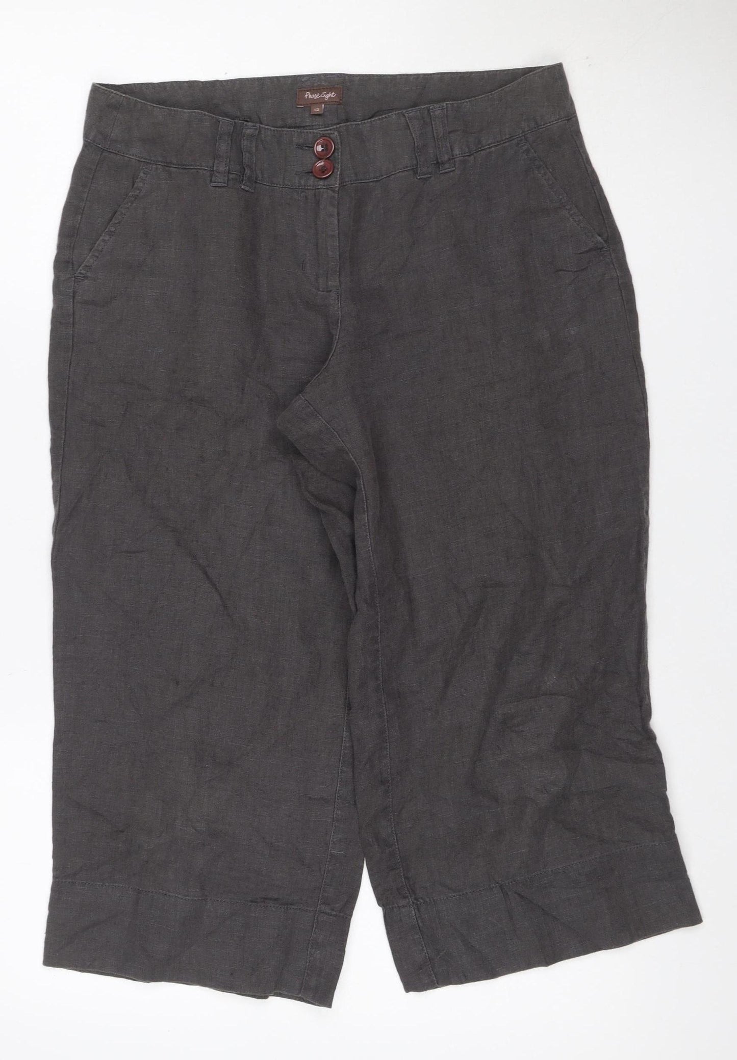 Phase Eight Women’s Grey Linen Cropped Wide-Leg Trousers UK 12