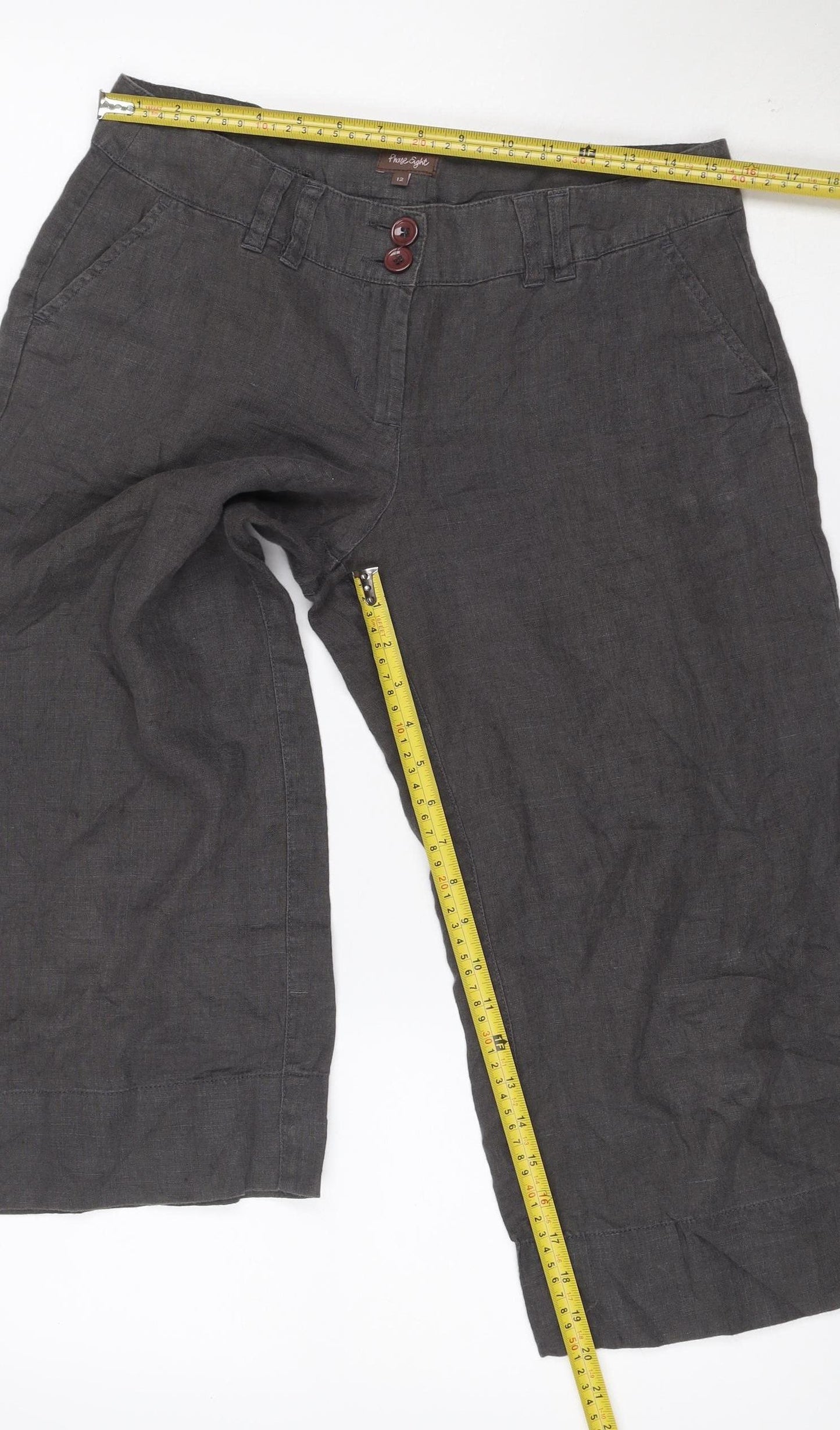 Phase Eight Women’s Grey Linen Cropped Wide-Leg Trousers UK 12
