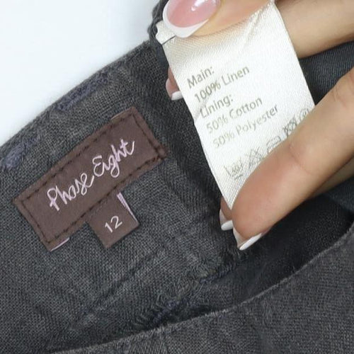 Phase Eight Women’s Grey Linen Cropped Wide-Leg Trousers UK 12