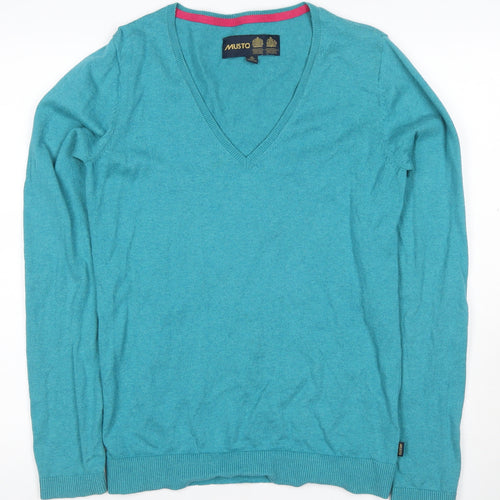 Musto Women’s Blue Cotton V-Neck Long Sleeve Pullover Jumper UK 12