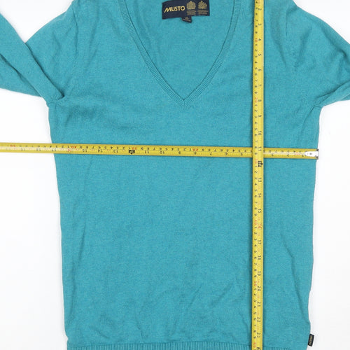 Musto Women’s Blue Cotton V-Neck Long Sleeve Pullover Jumper UK 12