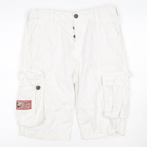 Tokyo Laundry Men's White L Cargo Shorts Button Pockets Cotton