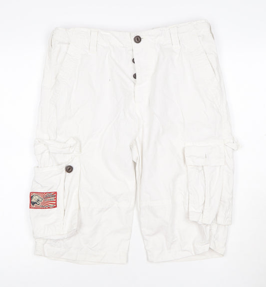 Tokyo Laundry Men's White L Cargo Shorts Button Pockets Cotton