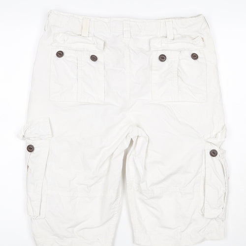 Tokyo Laundry Men's White L Cargo Shorts Button Pockets Cotton