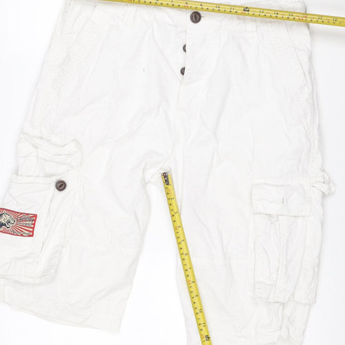 Tokyo Laundry Men's White L Cargo Shorts Button Pockets Cotton