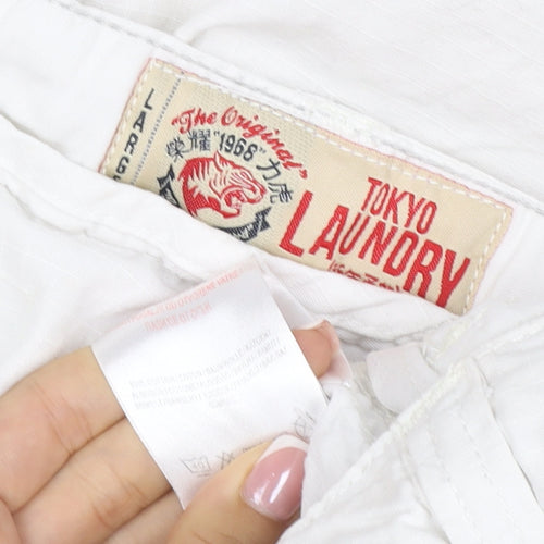 Tokyo Laundry Men's White L Cargo Shorts Button Pockets Cotton