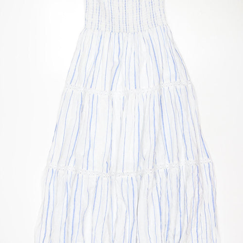 Per Una Women Blue White Stripe Size 8 Maxi Fit & Flare Sundress