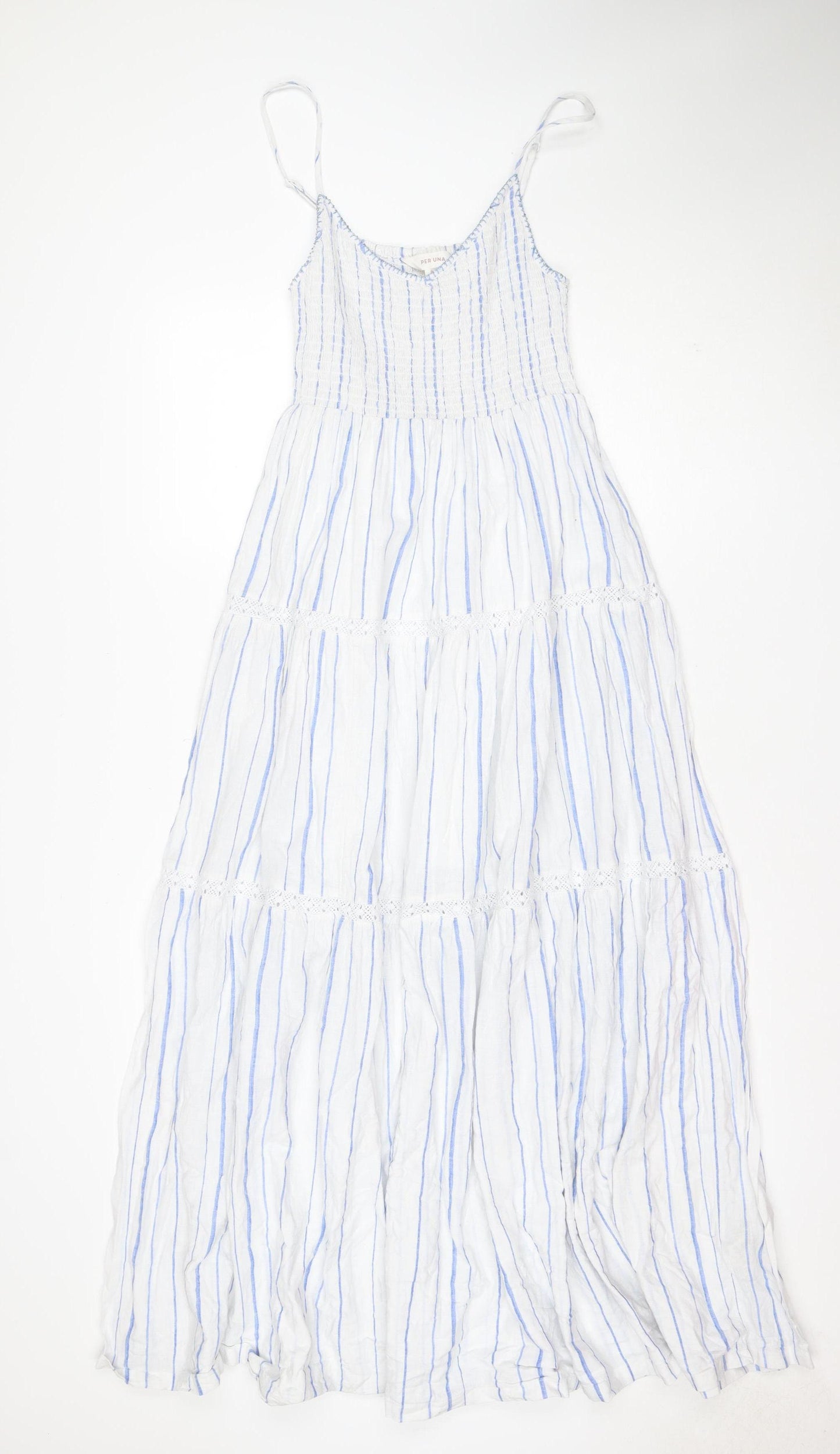 Per Una Women Blue White Stripe Size 8 Maxi Fit & Flare Sundress