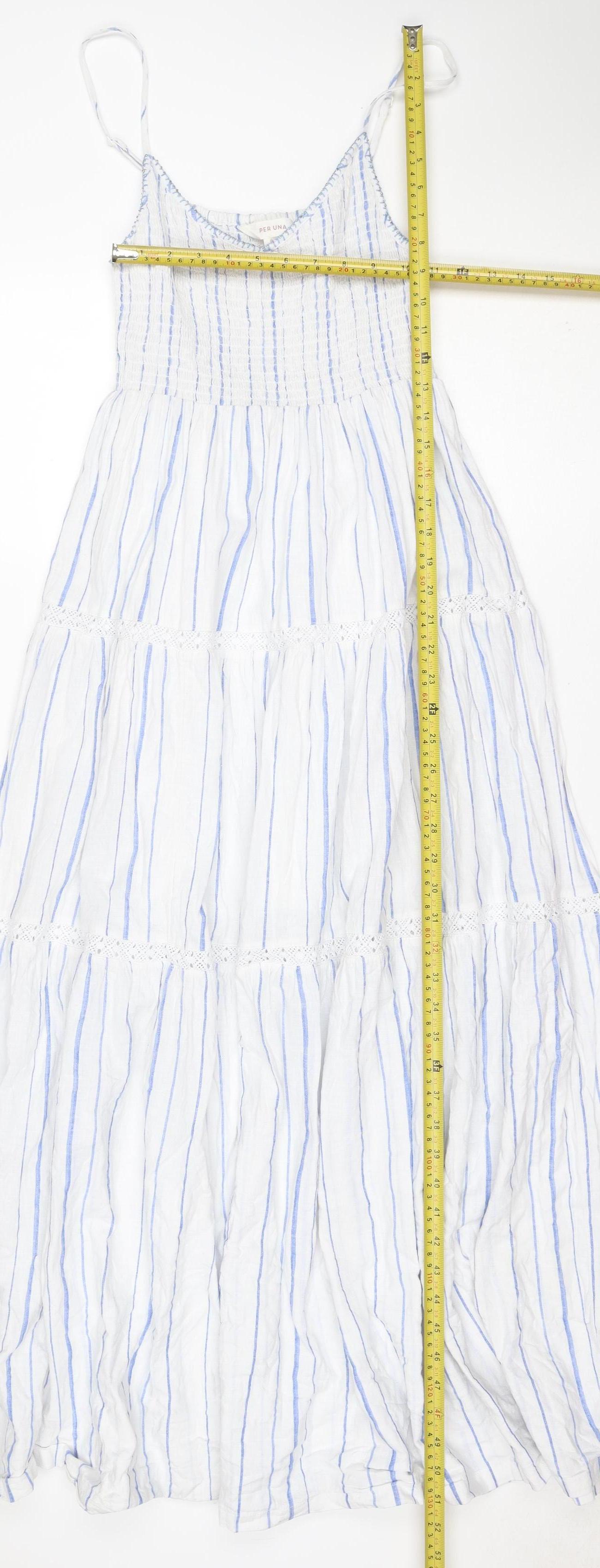 Per Una Women Blue White Stripe Size 8 Maxi Fit & Flare Sundress