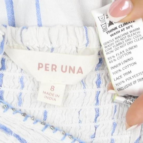 Per Una Women Blue White Stripe Size 8 Maxi Fit & Flare Sundress