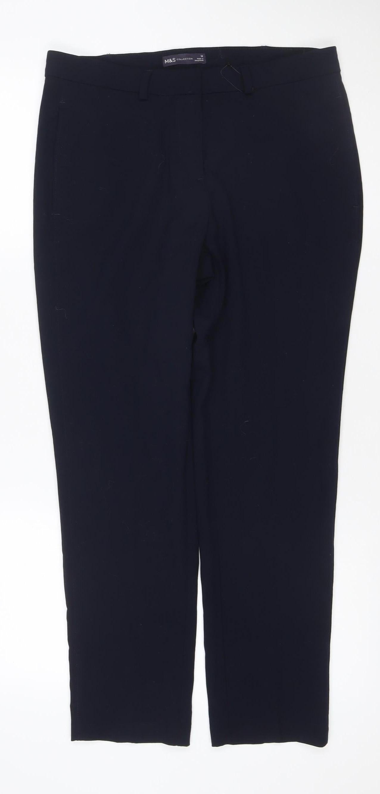 Marks & Spencer Women Blue Size 12 Straight Tailored Dress Trousers