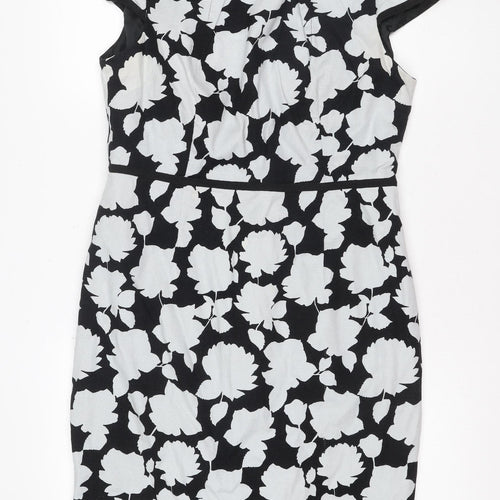 Hobbs Women Black White Floral Fit & Flare Knee Length Dress UK 14
