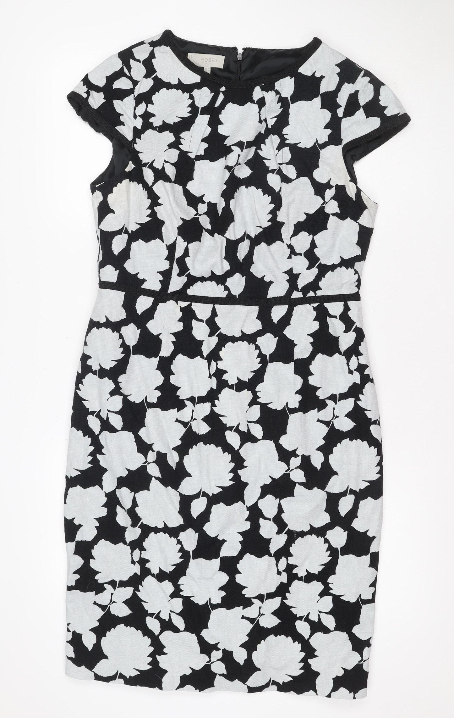 Hobbs Women Black White Floral Fit & Flare Knee Length Dress UK 14