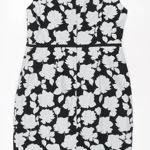 Hobbs Women Black White Floral Fit & Flare Knee Length Dress UK 14