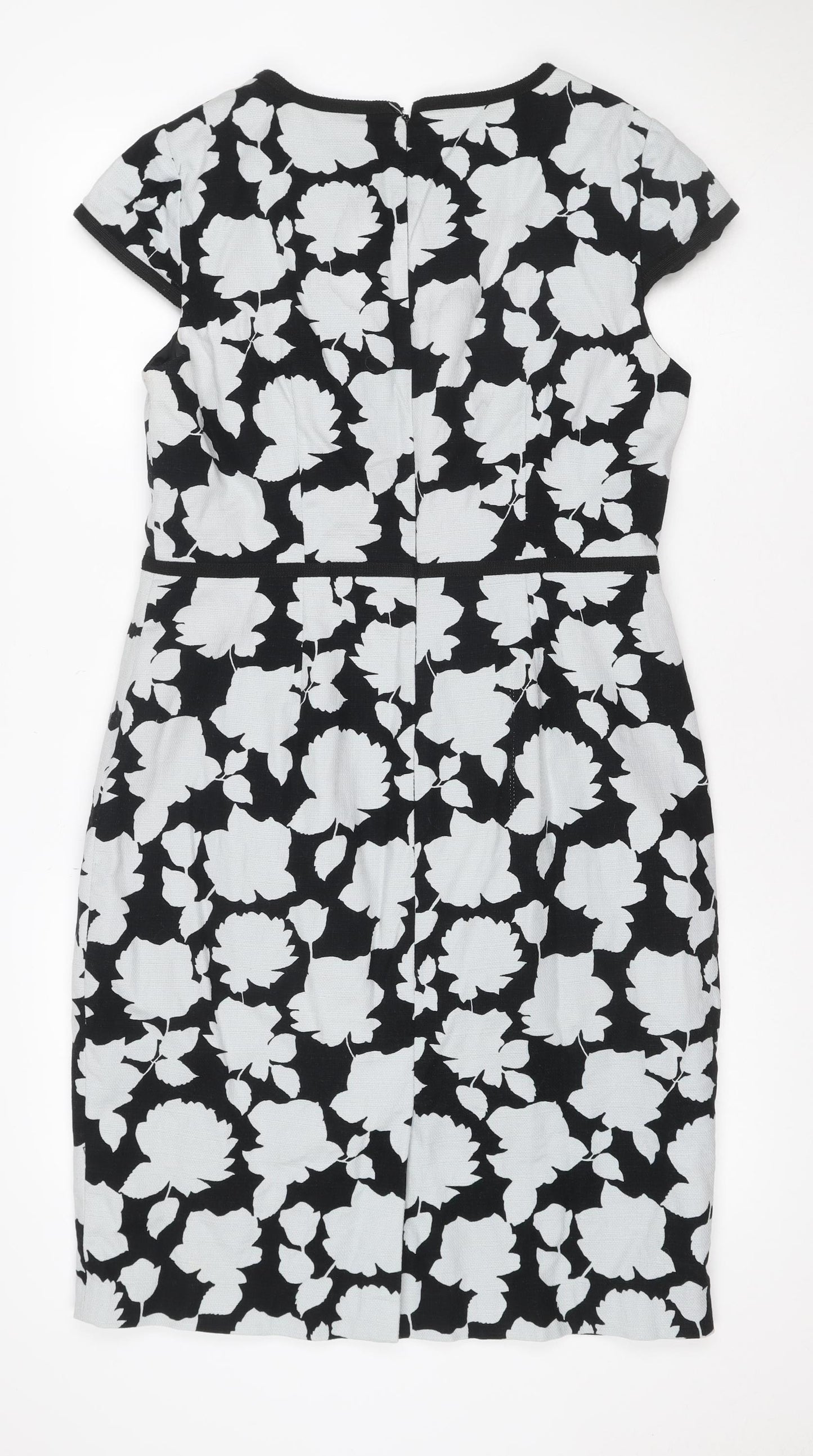 Hobbs Women Black White Floral Fit & Flare Knee Length Dress UK 14