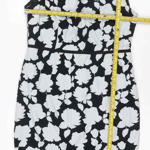 Hobbs Women Black White Floral Fit & Flare Knee Length Dress UK 14