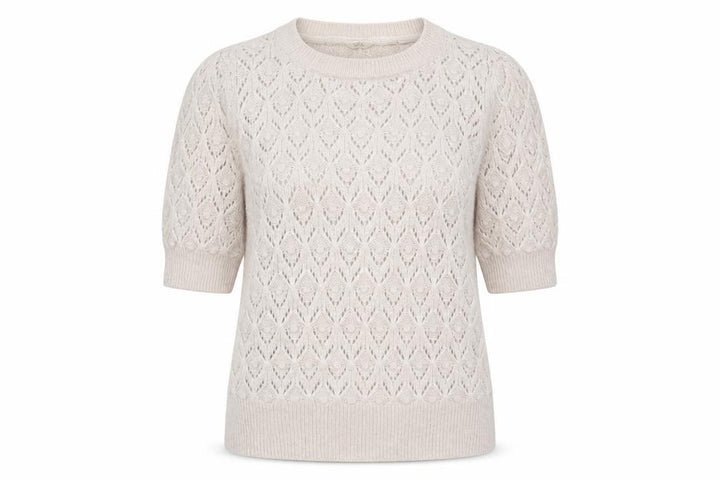 FatFace Women Ivory Alpaca Blend Open-Knit Short Sleeve Pullover UK 8