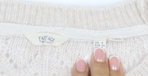 Fat Face Women Ivory Alpaca Blend Open-Knit Short Sleeve Pullover UK 8