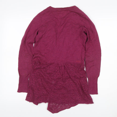 Fat Face Women Purple Open Knit Waterfall Cardigan Size 8 Long Sleeve