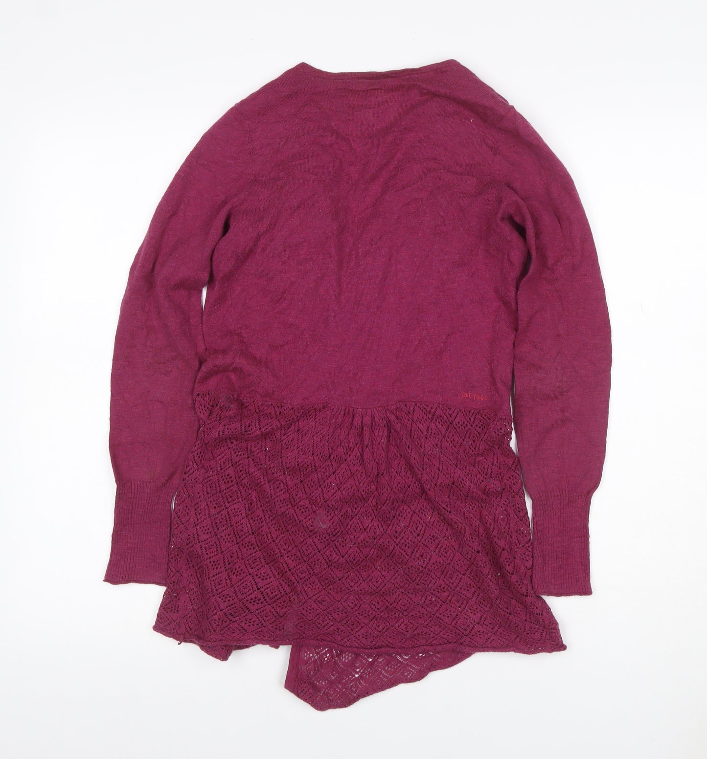 Fat Face Women Purple Open Knit Waterfall Cardigan Size 8 Long Sleeve