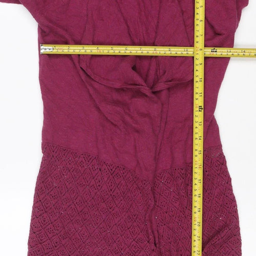 Fat Face Women Purple Open Knit Waterfall Cardigan Size 8 Long Sleeve