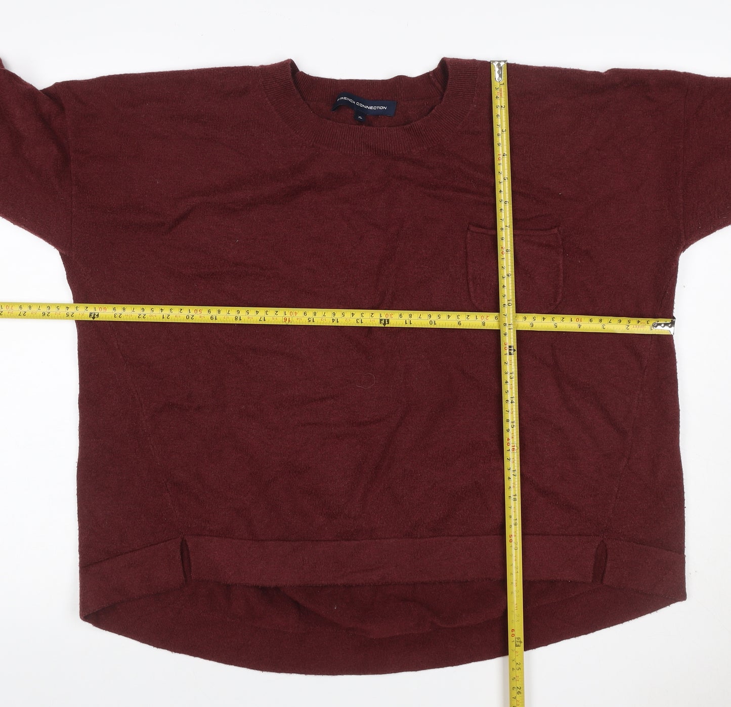 French Connection Women Red XL Crew Neck Pocket Pullover Jumper