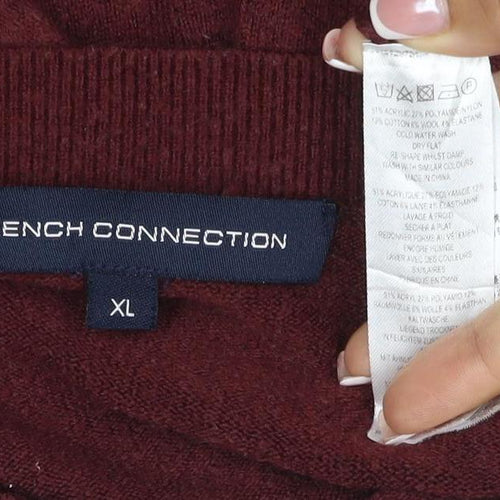 French Connection Women Red XL Crew Neck Pocket Pullover Jumper