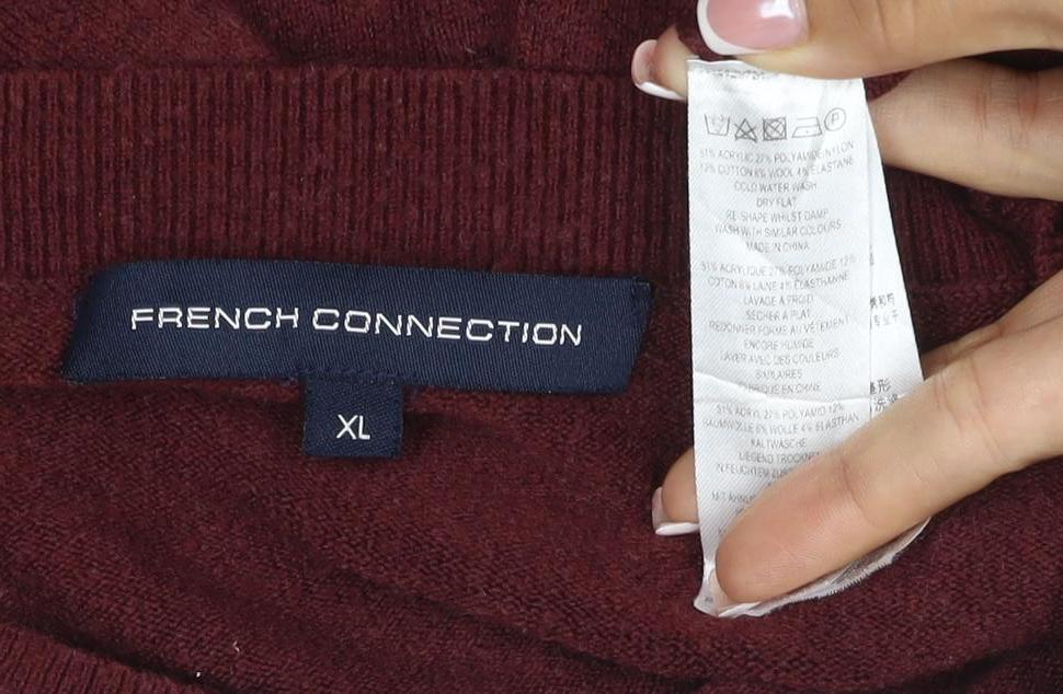 French Connection Women Red XL Crew Neck Pocket Pullover Jumper