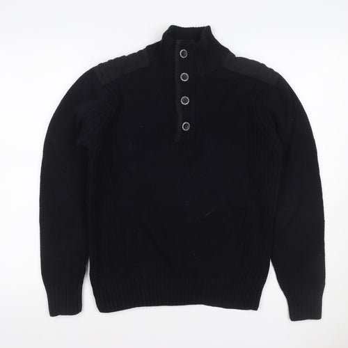 Burton Mens Black L Cable Knit High Neck Henley Jumper