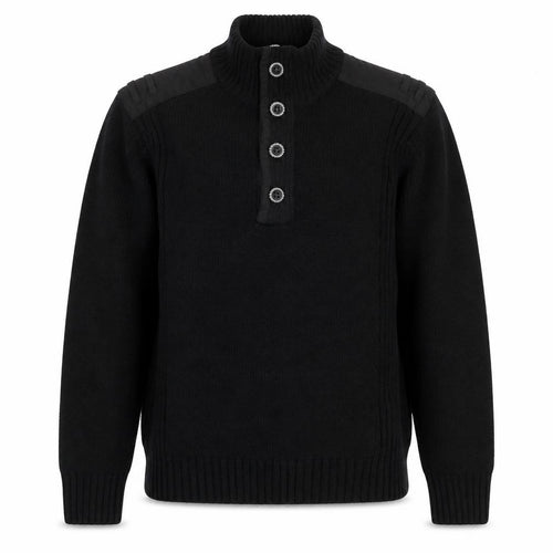 Burton Mens Black L Cable Knit High Neck Henley Jumper