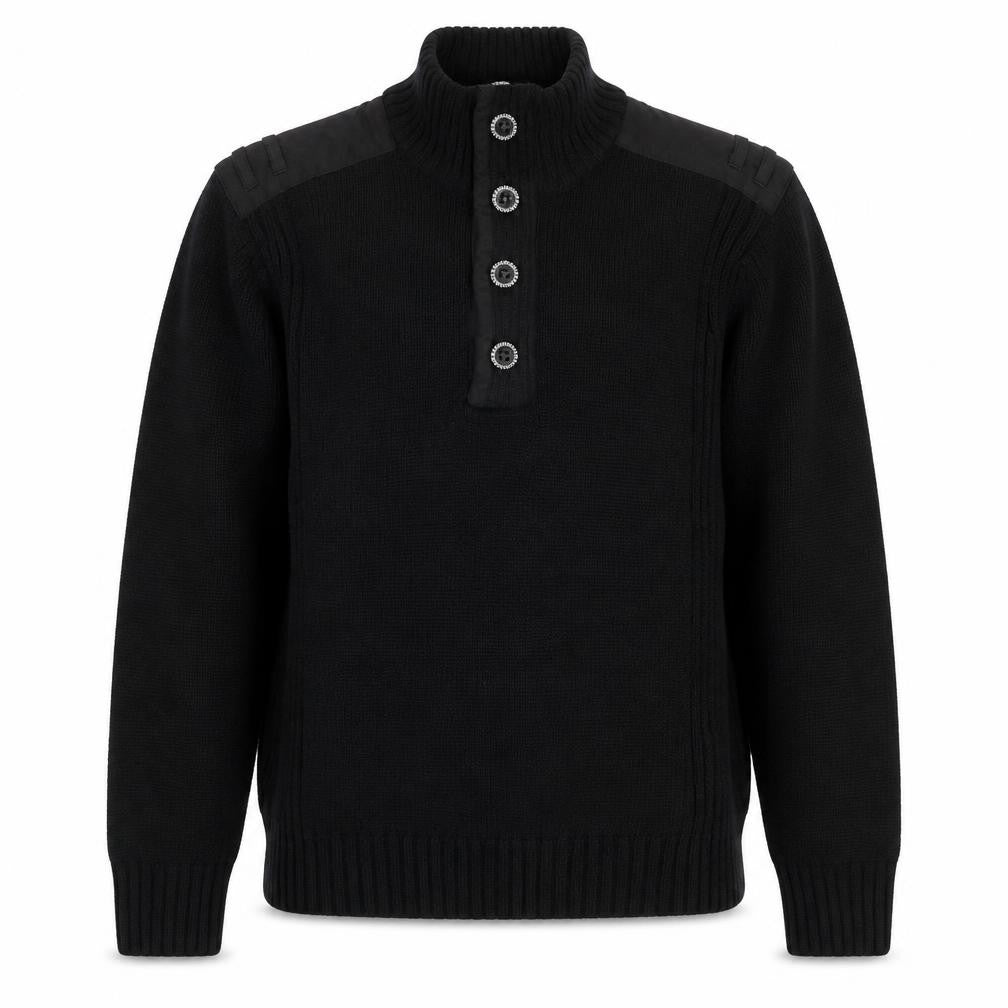 Burton Mens Black L Cable Knit High Neck Henley Jumper