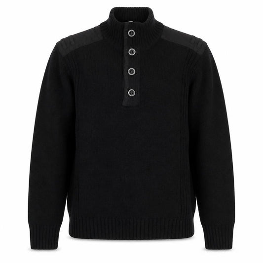 Burton Mens Black L Cable Knit High Neck Henley Jumper