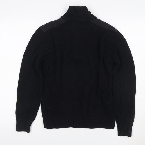 Burton Mens Black L Cable Knit High Neck Henley Jumper