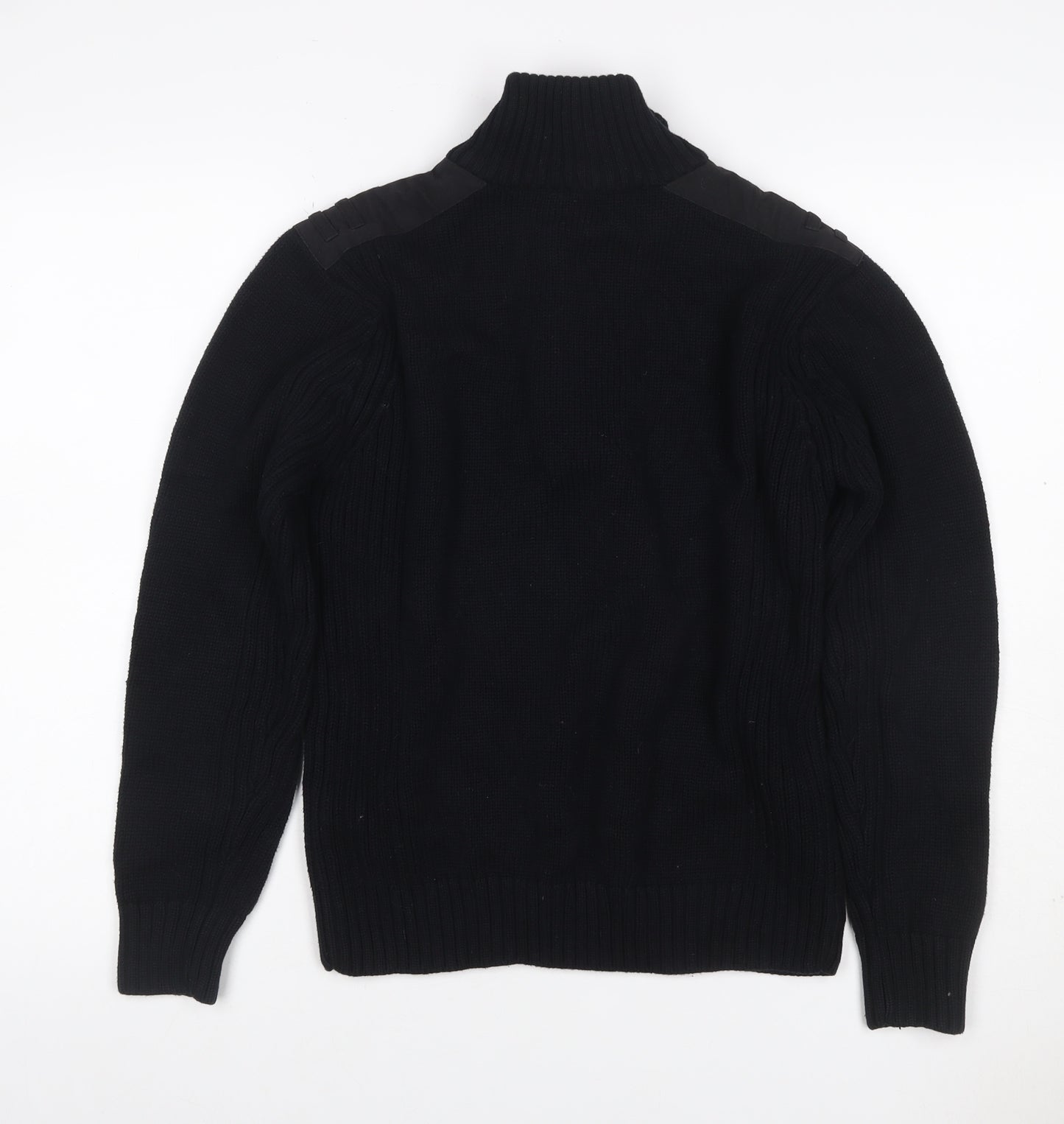 Burton Mens Black L Cable Knit High Neck Henley Jumper