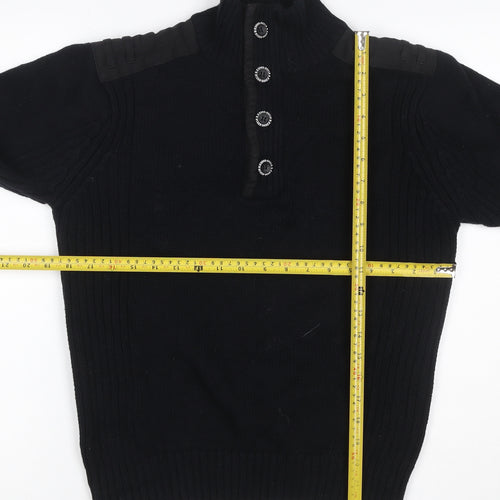 Burton Mens Black L Cable Knit High Neck Henley Jumper