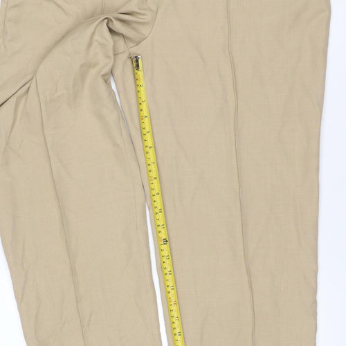 Marks & Spencer Women Beige UK 18 Long Wide Leg Elastic Waist Trousers