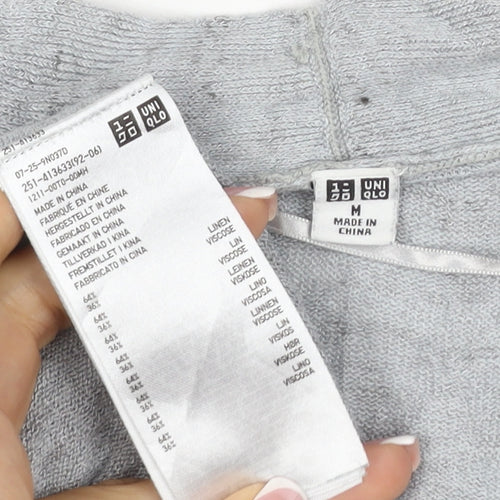 Uniqlo Women Grey Linen Viscose Open Front Cardigan Size M UK 12