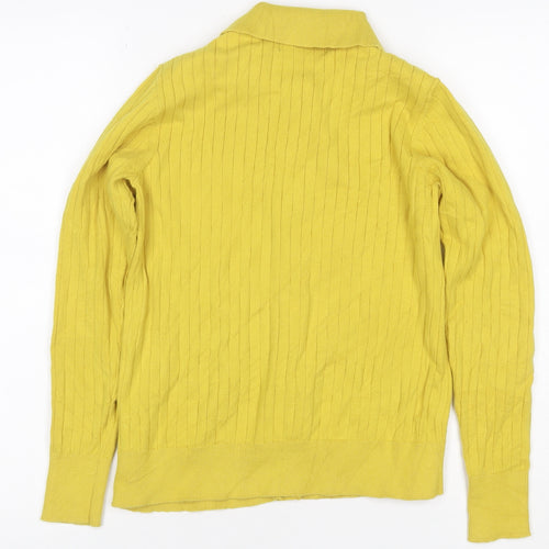Marks & Spencer Women Yellow S Rib Knit Collared Button Cardigan