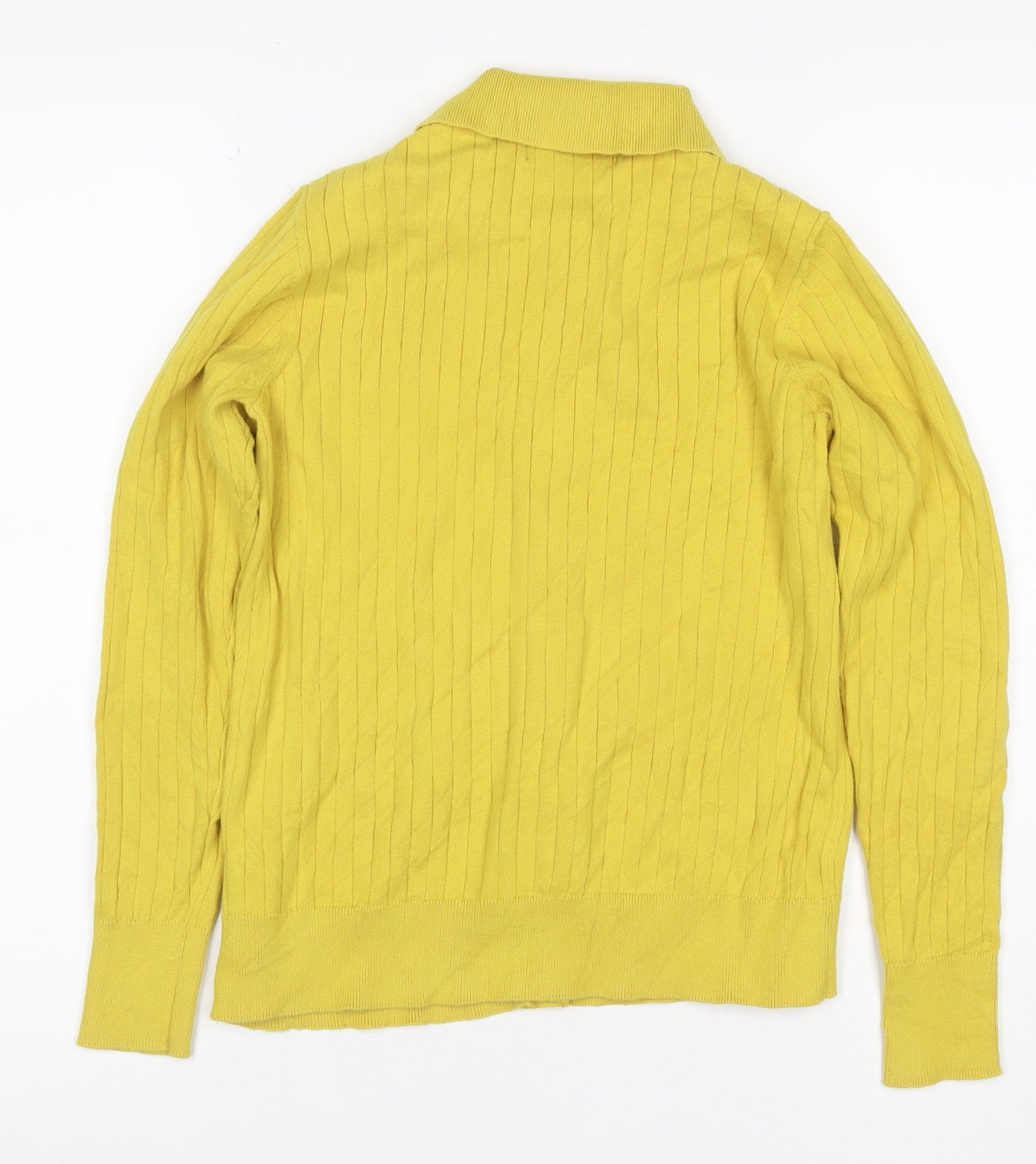 Marks & Spencer Women Yellow S Rib Knit Collared Button Cardigan
